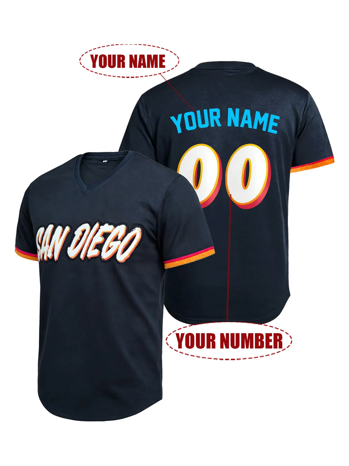 Custom Baseball Jersey Personalized Name Number Short Sleeve Breathable San Diego Sports Shirt For Men Women Casual Party Jersey