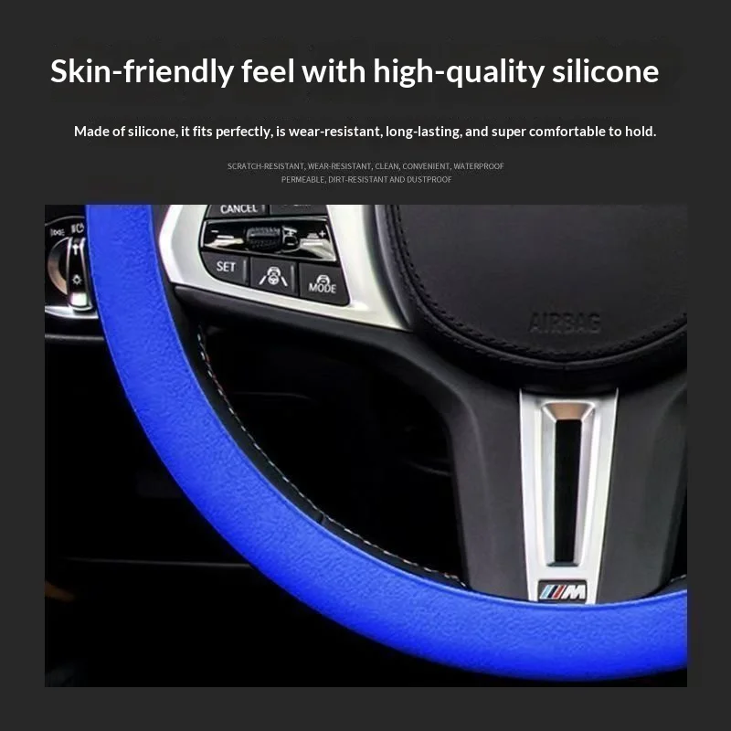 Silicone Car Steering Wheel Cover - Universal Anti-slip and Sweat-absorbing Steering Wheel Handle Cover - Round Shape Universal