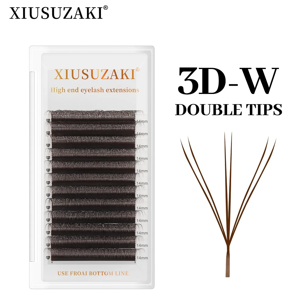 XIUSUZAKI Brown Double Tips 3D W Shape eyelashes Extensions Blister Natural Soft Premade Fans Colorful False Lashes Beauty Shop