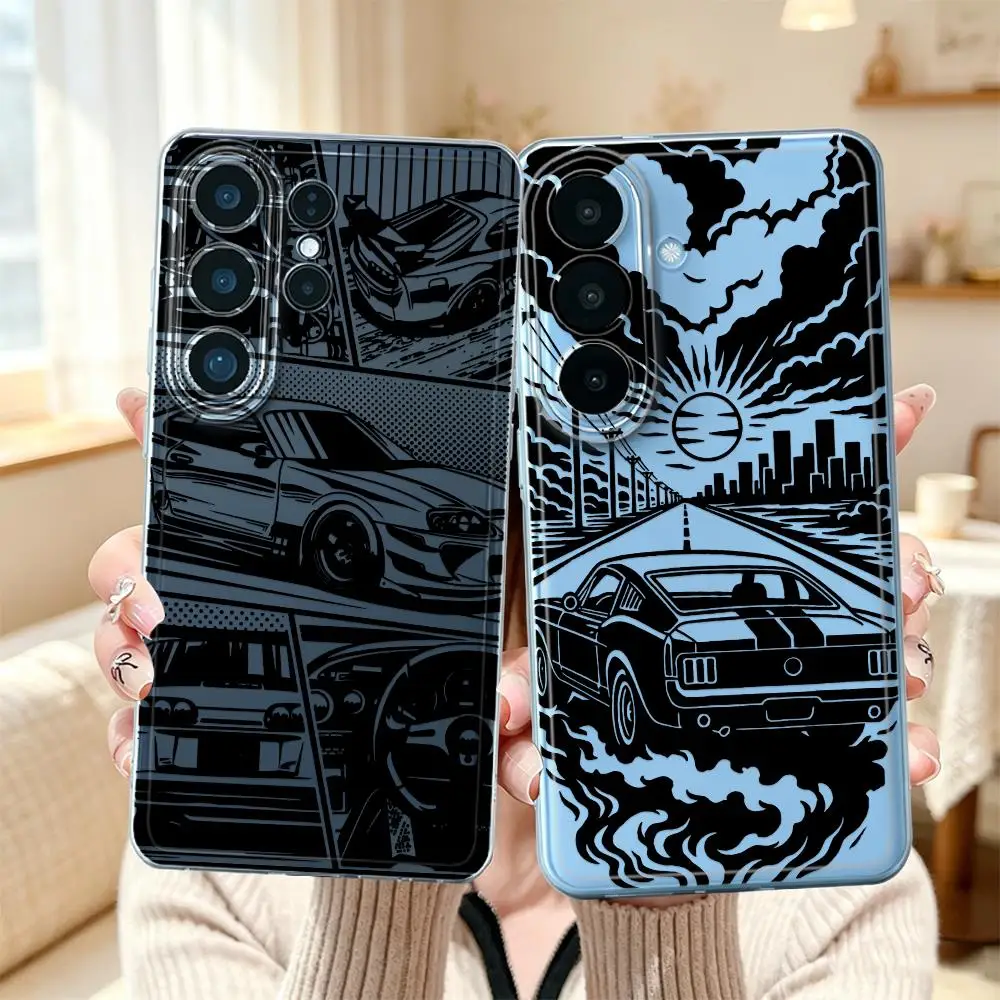 Black Race Car Print Case for Samsung Galaxy S26 Ultra S23Ultra S20 Plus S25 Edge Note 20 Ultra 10 S23 Ultra S22 FE S21 S24