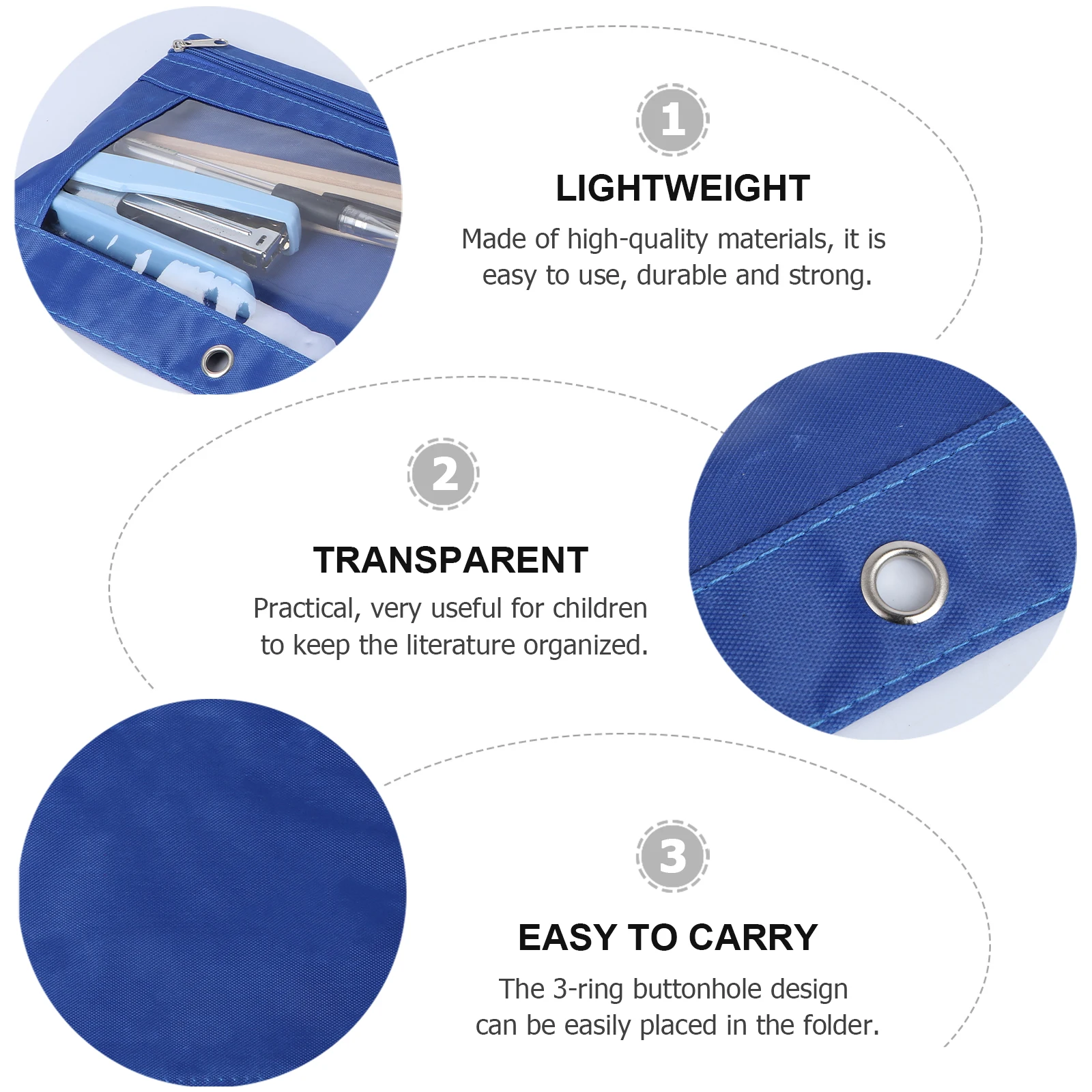 

6pcs Transparent Oxford Cloth Pen Bags 3 Holes Lightweight Durable Stationery Bag For Cards Coins Keys Pens Pencil Pouch Zipper