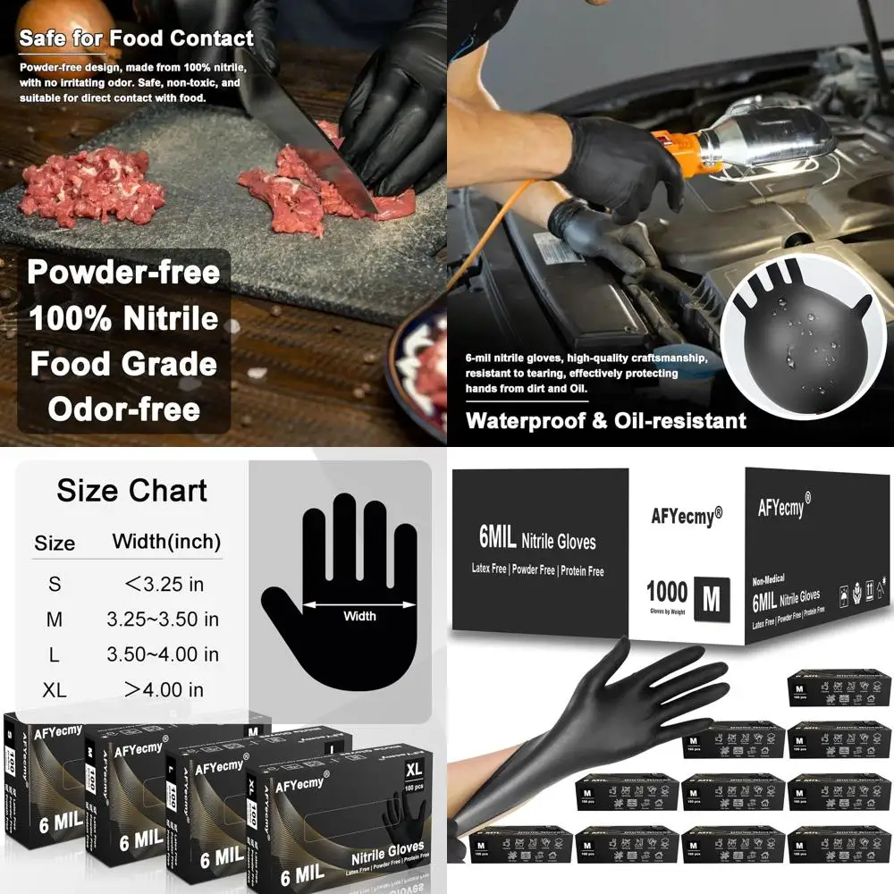 

Прочные черные нитриловые перчатки, без пудры, без латекса, средний размер, толщина 6 мил, упаковка 1000 штук