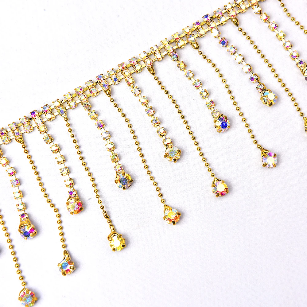 Bright Double Row Irregular Rhinestone Tassel Chain Crystal Fringe Trim Claw Trim For Wedding Dress Clothes Shoe Decoration