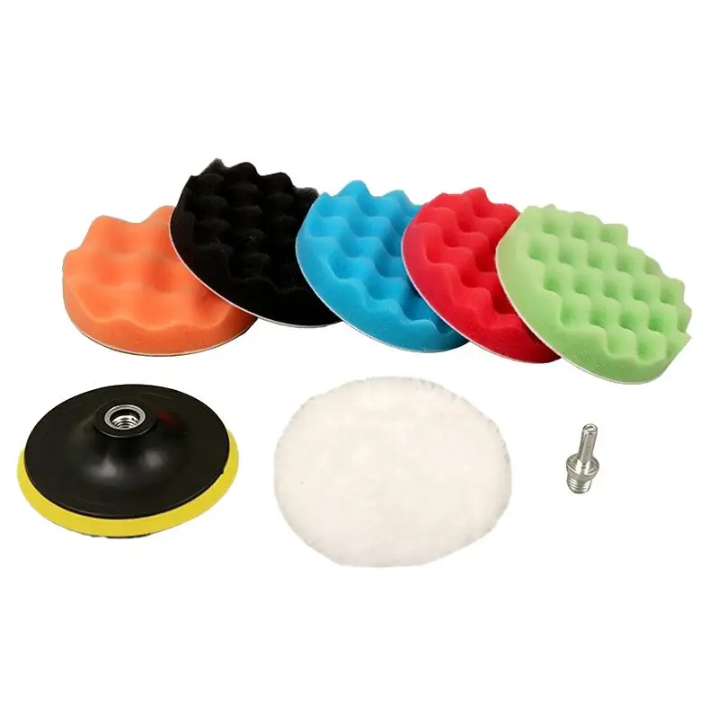 (BF06)6/8/11/12Pc Car Buffing Polishing Pad Kit With Various Grit Sponge Pad And Drill Adapter Perfect For Car Detailing Waxing