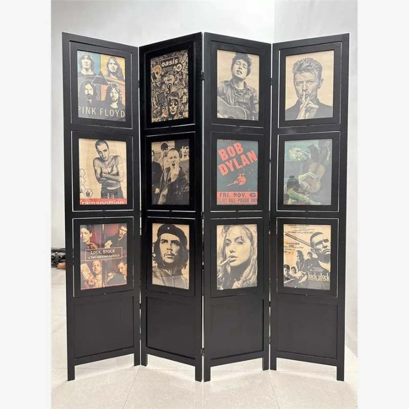 

Solid wood art style Chinese photo frame wall background studio folding nostalgic style entrance rotating screen screen