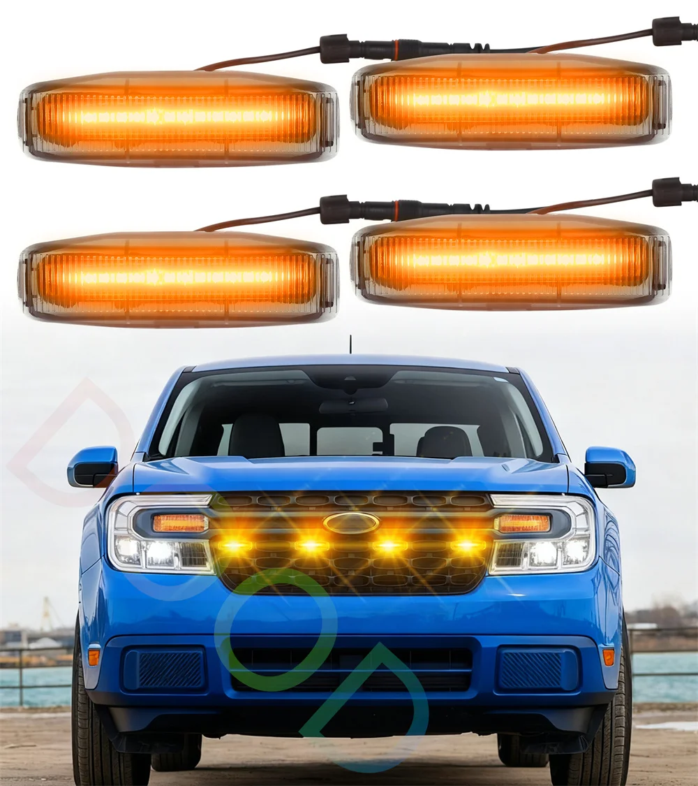 

Amber Led Grill Grille lights fit for Ford Maverick Xlt Tremor 2022 2023 2024 Abs Grills Light Accessories