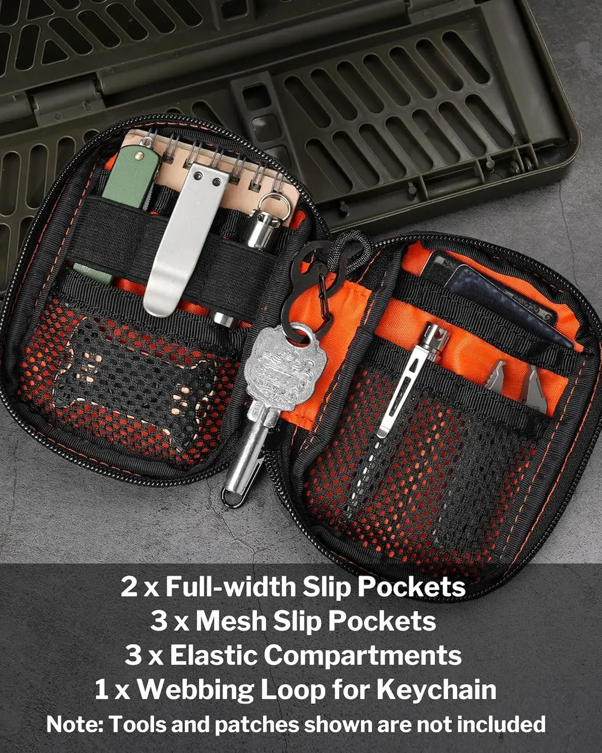 VIPERADE VE31 Small EDC Pouch, Men's Pocket Organizer, Small EDC Organizer Multitool Pouch for Camping/Hiking/Bushcraft (Orange)