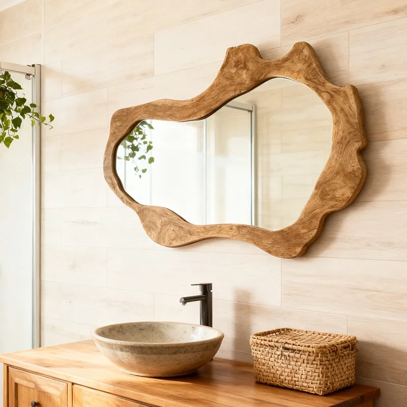 Bathroom mirror wall-mounted toilet mirror B & B log style retro dressing decorative mirror
