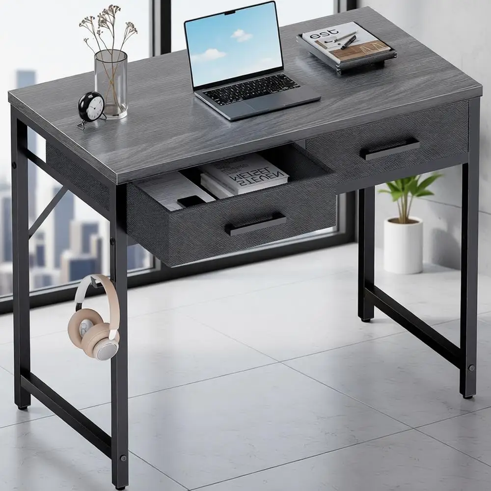 

32 Inch Compact Desk for Home Office, Study, or Bedroom - Grey for Small Spaces