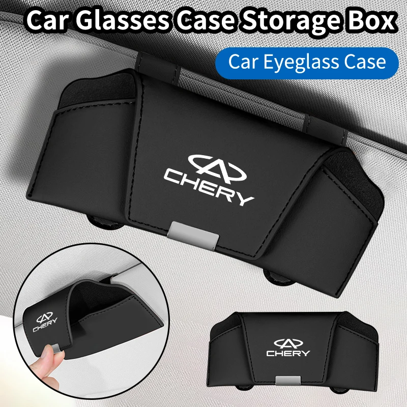 New Car Glasses Case Storage Box Leather Sun Visor Glasses Case For Chery Fulwin QQ Tiggo 3 5 T11 A1 A3 A5 Amulet M11 Eastar