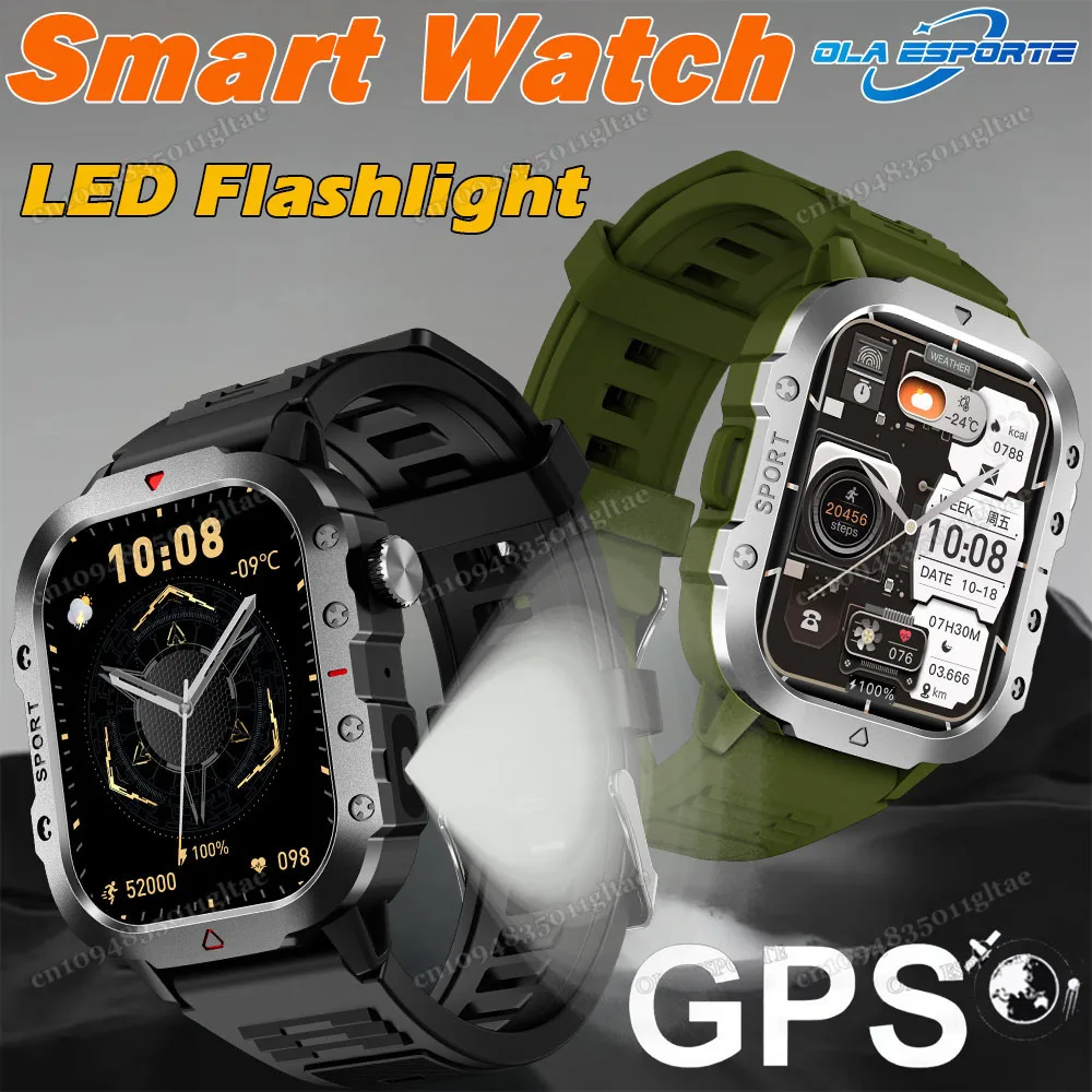 

Уличные военные умные часы, 2,01 дюйма, HD-экран, светодиодный фонарик, Bluetooth-вызов, спортивные умные часы для мужчин и женщин, праздничные подарки