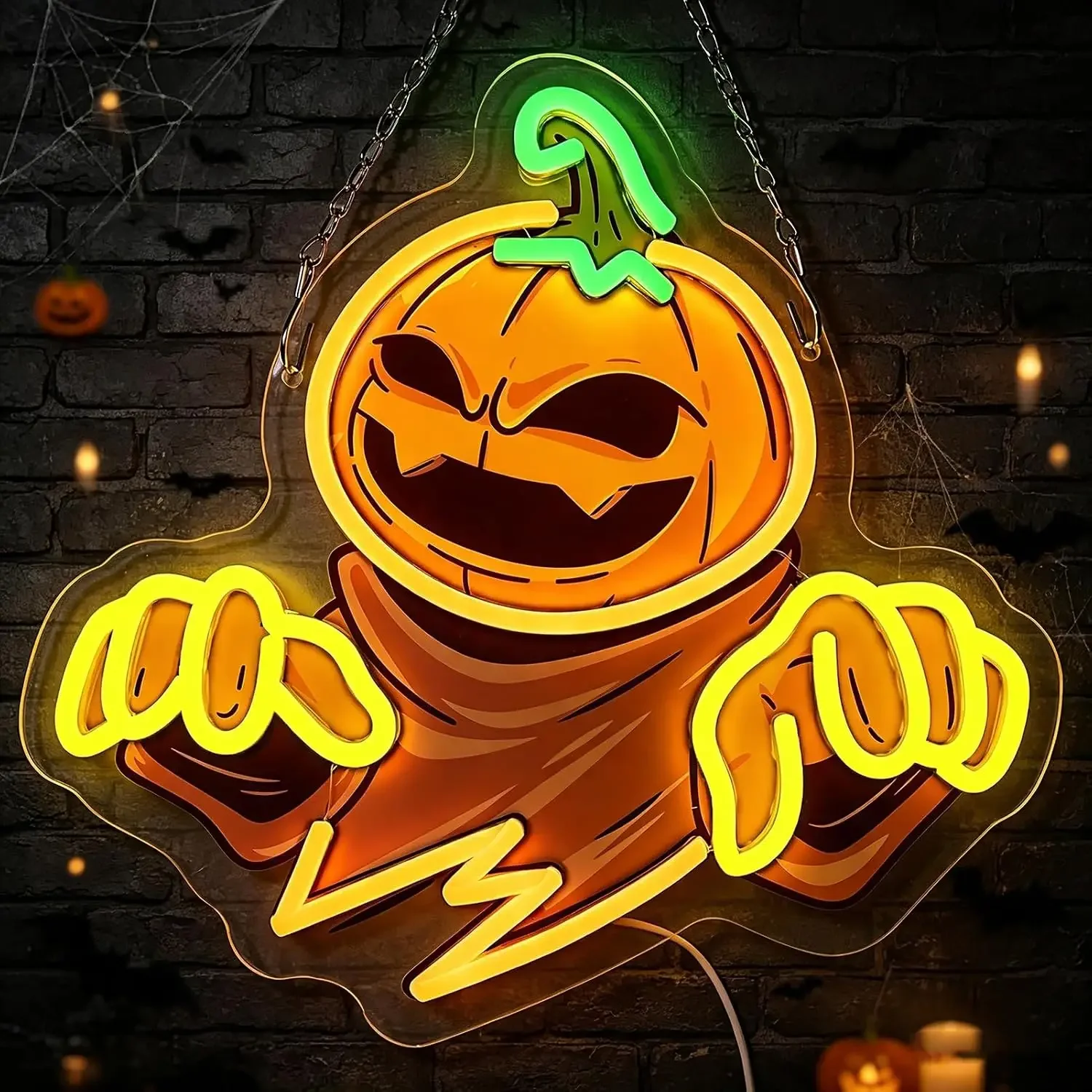 Halloween Neon Sign USB Pumpkin Jack O Lantern LED Neon Light Party Gaming Room Door Porch Bedroom Decor Night Light Gift