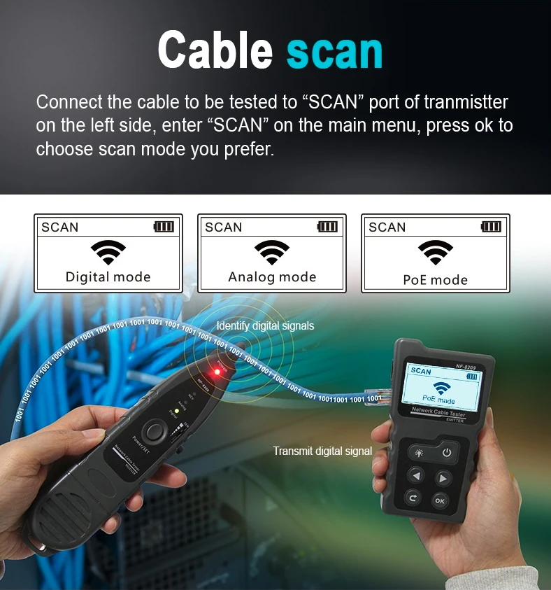 NOYAFA Cable and Network tester NF-8209 Advanced Network Cable Tracker Tone Generator and Probe Kit with Cable Test