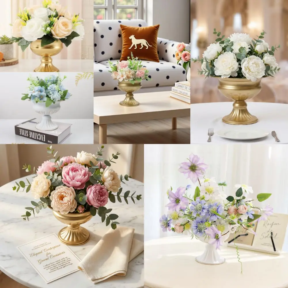 Flowerpot Retro Flower Vase Metal High-footed Urn-shaped Vase Elegant Luxury Flower Pots Wedding Decoration