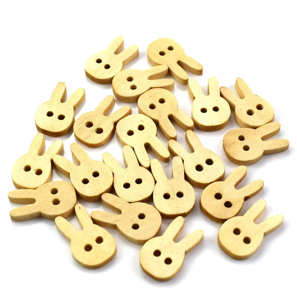 50PCS Rabbit Wooden Buttons Cute Natural Color Sewing Clothes Button Scrapbooking Garment DIY Apparel Accessories