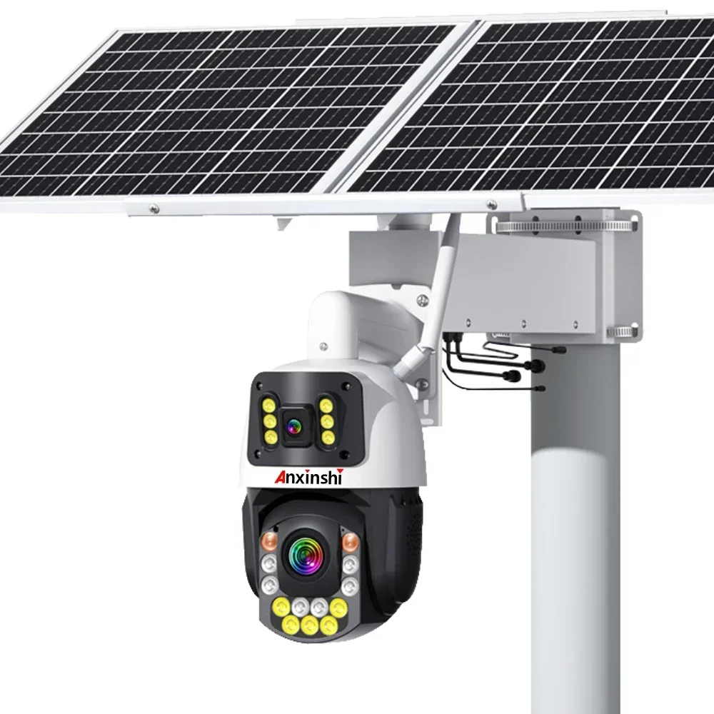 Anxinshi 99xzoom Ptz cámara Solar 4G 4K 60W Panel Solar 365 días de trabajo IR200 medidor cámara CCTV de doble lente