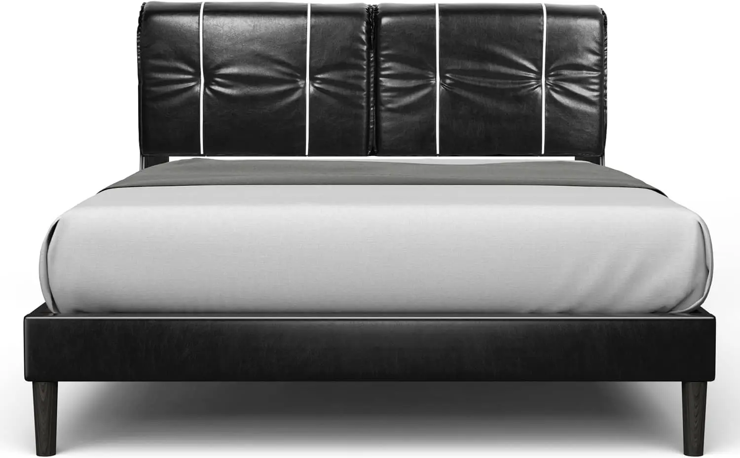 

Queen Size Bed Frame Upholstered Low Profile Modern Platform Bed with Faux Leather Headboard/No Box Spring Needed