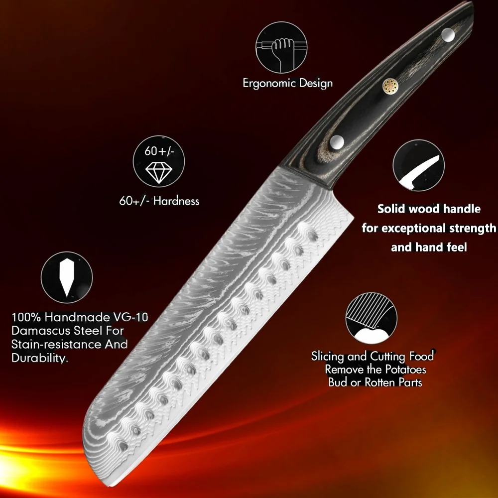 دمشق الصلب المطبخ Santoku الفاكهة التقشير فائدة سكين تقطيع خشب متين مقبض حاد 67 طبقة دمشق الصلب VG10