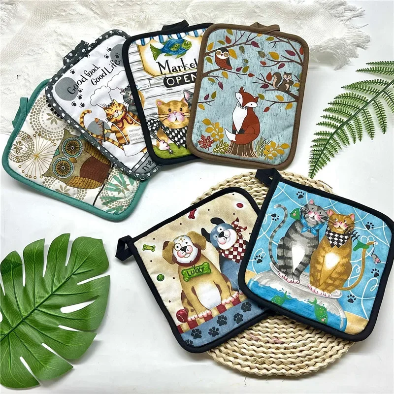 

1Pc 20x20cm Square Cartoon Animal Printed Cotton Kitchen Heat Resistant Mat Potholder Pad Table Dinner Placemat