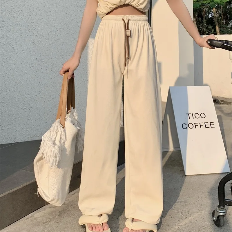 Autumn Winter Women Plush Warm Wide Leg Pants Elastic Thick Loose Draped Drawstring Trouser Women Clothing