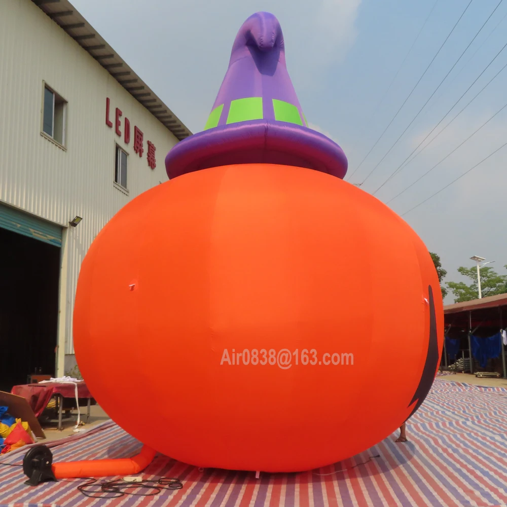 Animated Halloween Inflatable ฟักทองหมวกแม่มด Inflatable Blow Up บอลลูนฟักทองยักษ์ตกแต่งลานกลางแจ้งฮาโลวีน