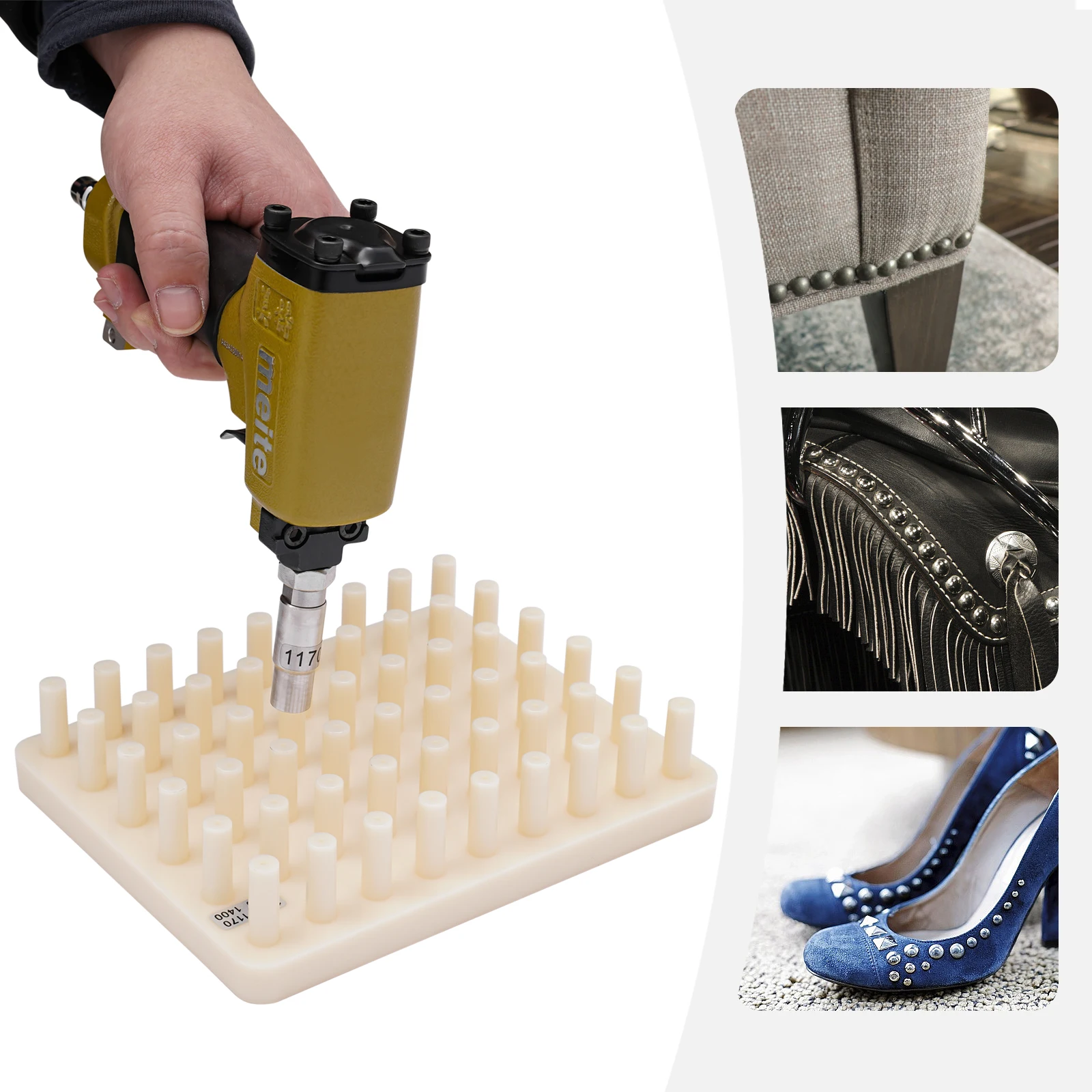 Pistola Neumática para Clavos, Pistola de Clavos de 11 mm para Tapicería de Cuero de Sofás, Clavadora Neumática con Tabla de Clavos, para Manualidades y Decoración de Muebles