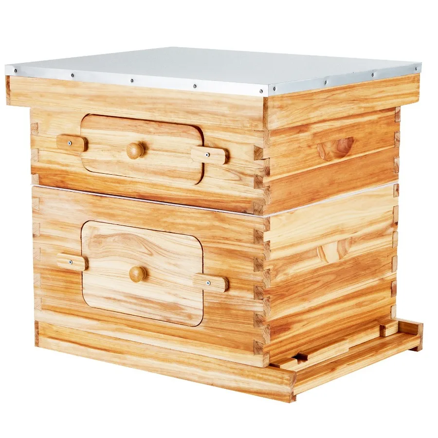 Bee Hive 20 Frame Bee Hives Starter Kit Beeswax Coated Fir Wood 1 Deep + 1 Medium Bee Boxes Langstroth Beehive Kit Transparent
