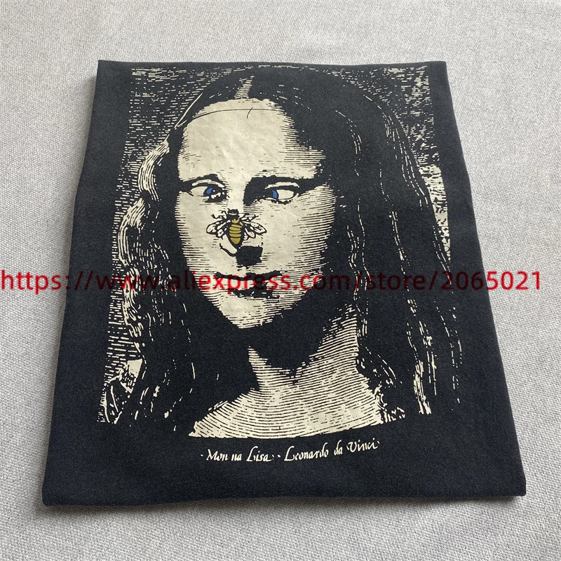 Washed Mona Lisa Bee Print T-shirt Men Women Best Quality 2024ss Tee Tops T Shirt