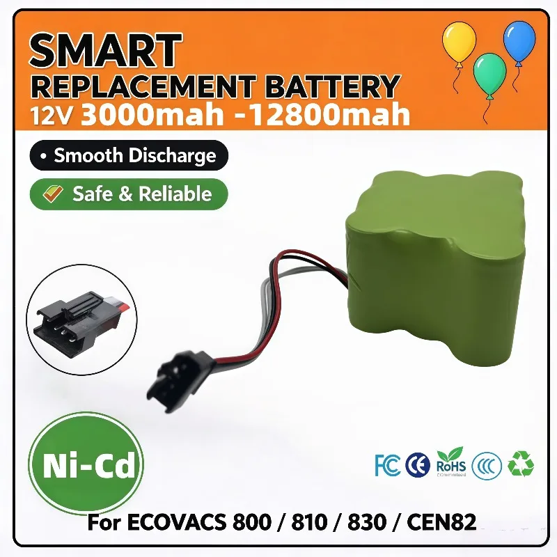 12V Rechargeable Li-ion Battery Pack 3000mAh-12800mAh Replacement for ECOVACS 800 810 830 CEN82 Aspirator Robot
