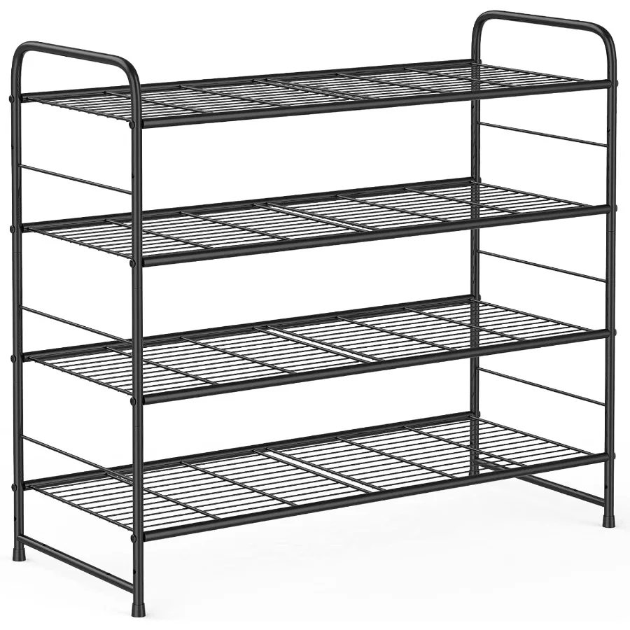 

4 Tier Shoe RackStackable and Adjustable MultiFunction Wire Grid Shoe Organizer Storage Black
