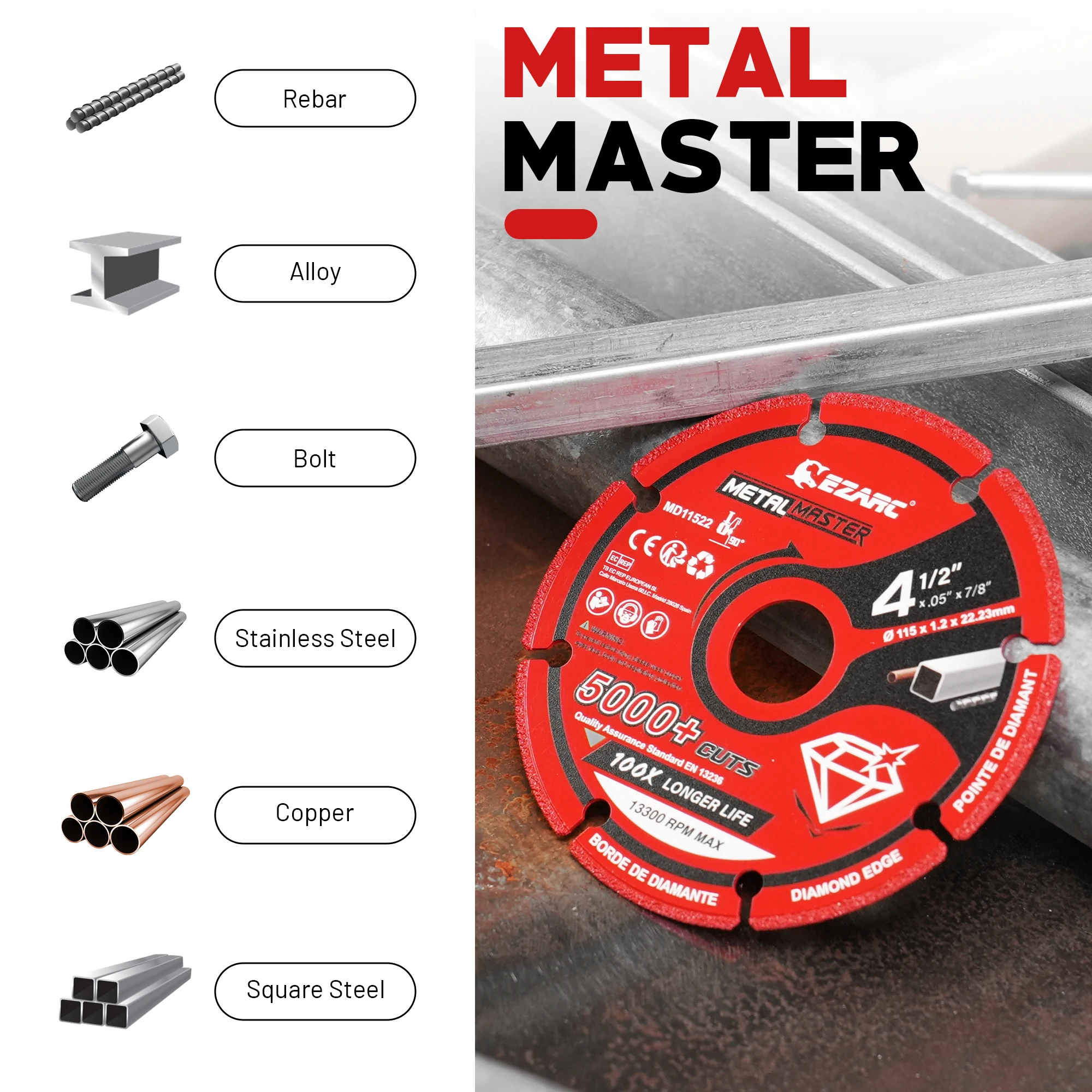 disco-de-corte-diamantado-ezarc-115mm-para-metal-discos-de-corte-de-45''-roda-de-corte-com-mais-de-5000-cortes-em-vergalhoes-aco-ferro-e-inox
