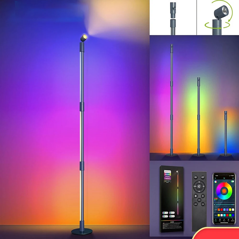 

12V RGB Led Floor Lamp Colorful Atmosphere Wall Lamp Rotatable Corner Lamp Bedside Decorate Floor Reading Lights