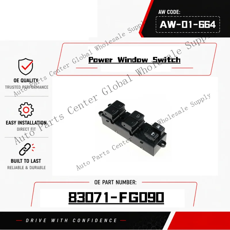 L+ Pack of 1 for Subaru Impreza 08-12 Front Driver Side Window Switch 83071-FG090