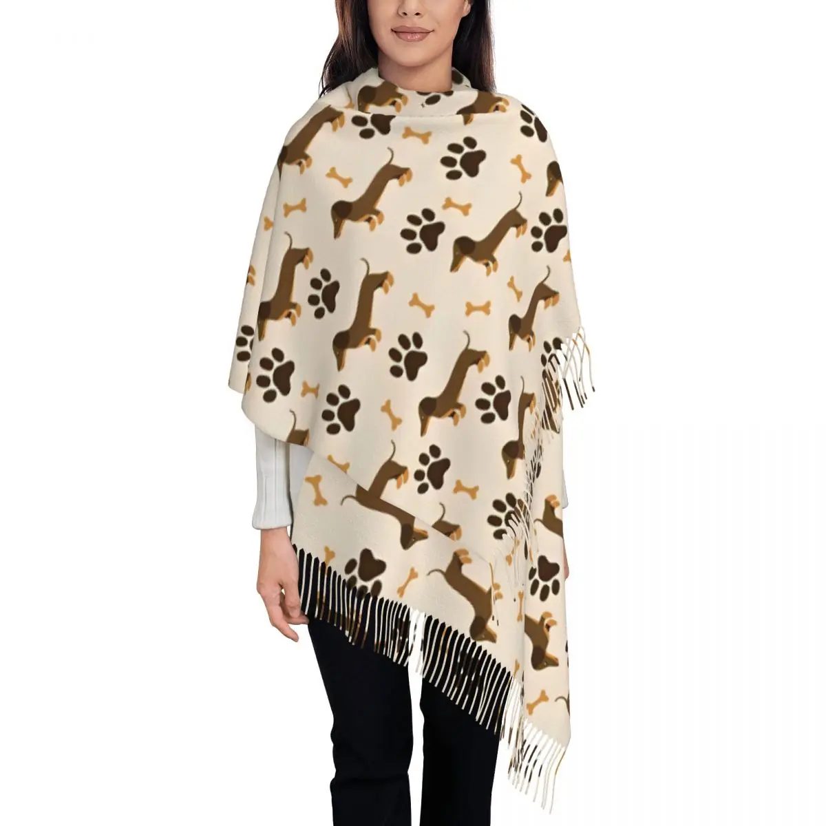 

Cute Dachshund Shawls Wraps for Womens Winter Large Soft Scarf Animal Dog Neckerchief Tassel Scarves