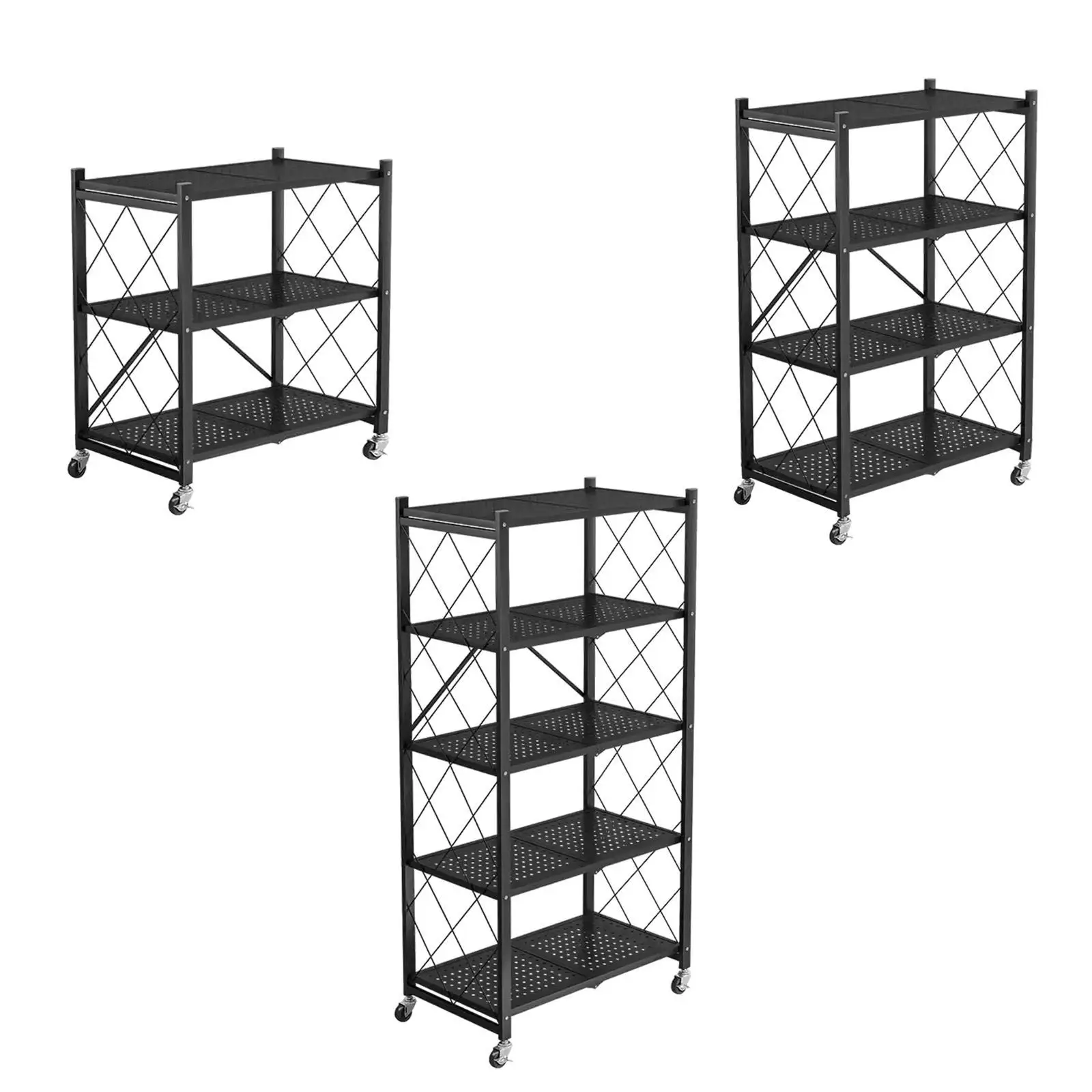 

Foldable Storage Rack with Wheels Metal Display Shelf Bookshelf Shelving Unit Trolley Utility Cart for Kitchen Classroom Dorm