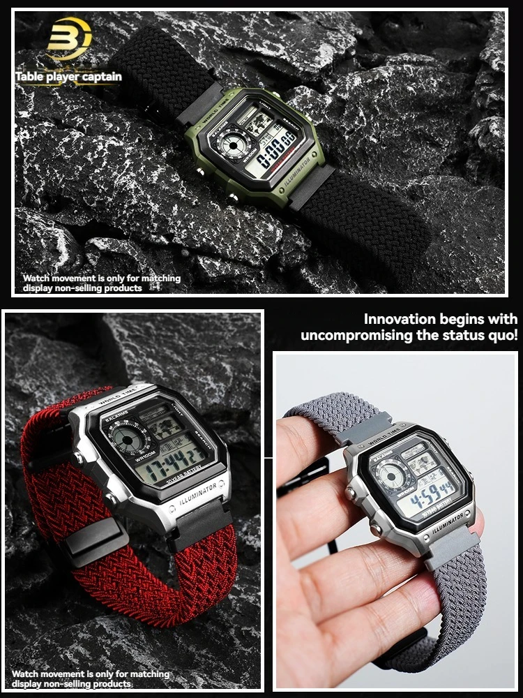 카시오 AE-1200WHD/A158/A168/F91W/A159/A169 마그네틱 버클 경량 스트랩 팔찌용 탄성 나일론 퀵 릴리스 시계 밴드