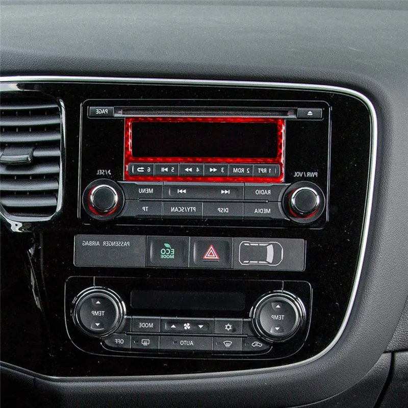 Car Interior Regular Radio LCD Inner Frame Carbon Fiber Sticker For Mitsubishi Outlander 2014-2016 Without Navigation System