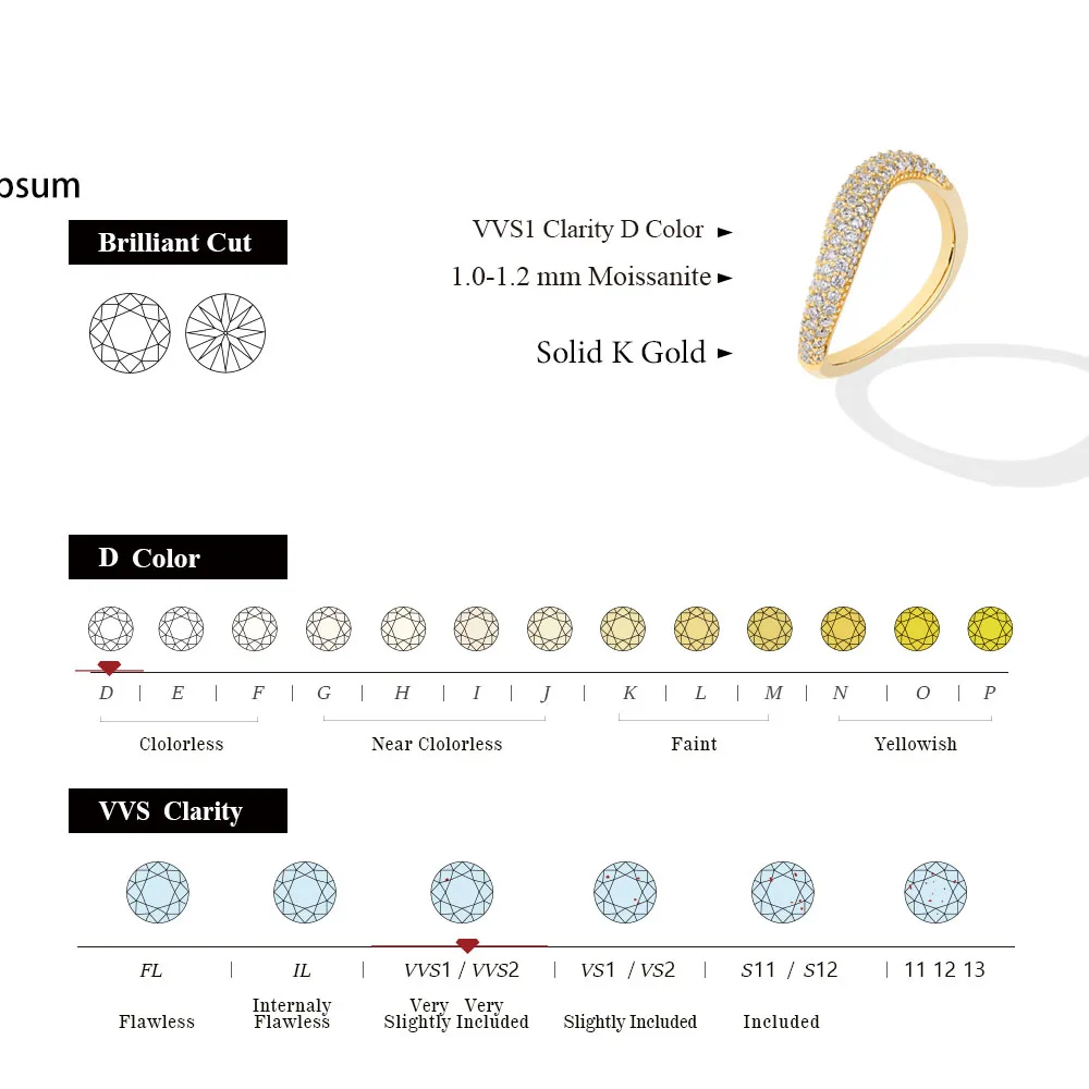 ATTAGEMS 2024 Luxury D Color Moissanite Rings for Women VVS1 Lab Diamond Wavy Band Solid 18K 14K 10K Gold Stackable Wedding Gift