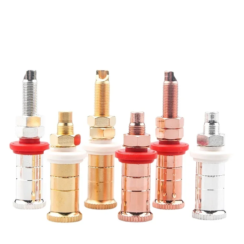 4 Stück Lautsprecherkabel-Bindungspfosten, sandplattiert, vergoldet/versilbert/rot, Kupferverkabelung, lange und kurze Pfosten