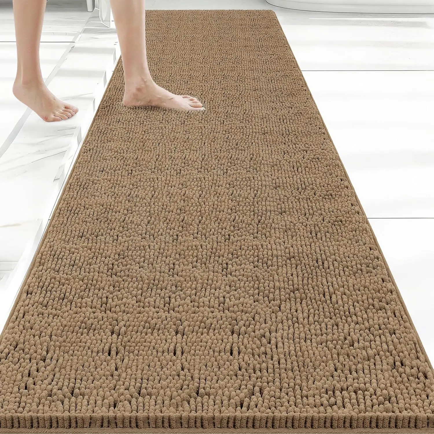 

70x24 Non-Slip Chenille Bath Mat - Ultra-Absorbent, Quick-Dry, Machine Washable for Bathroom Shower and Tub Areas