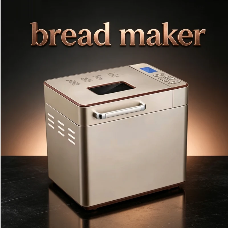 Stainless Steel Bread Maker with 25 Baking Programs & Accessories LCD Display Button Control Measuring Cup Double-Sided