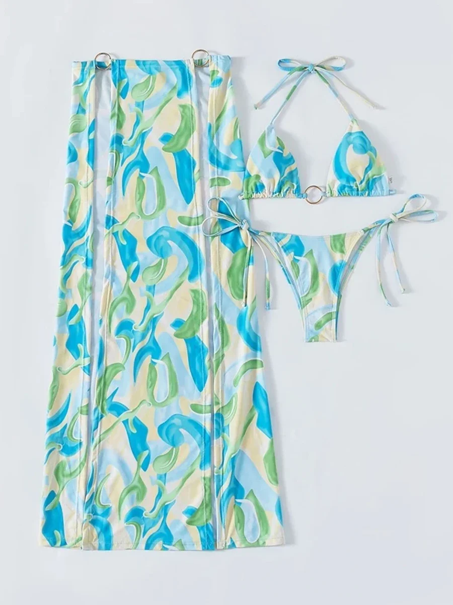 2025 Triangle Halter String 3 Pieces Bikini Swimsuit Women Sexy Swimwear Female Bathers Bathing Swimming Swim Suit Beachwear