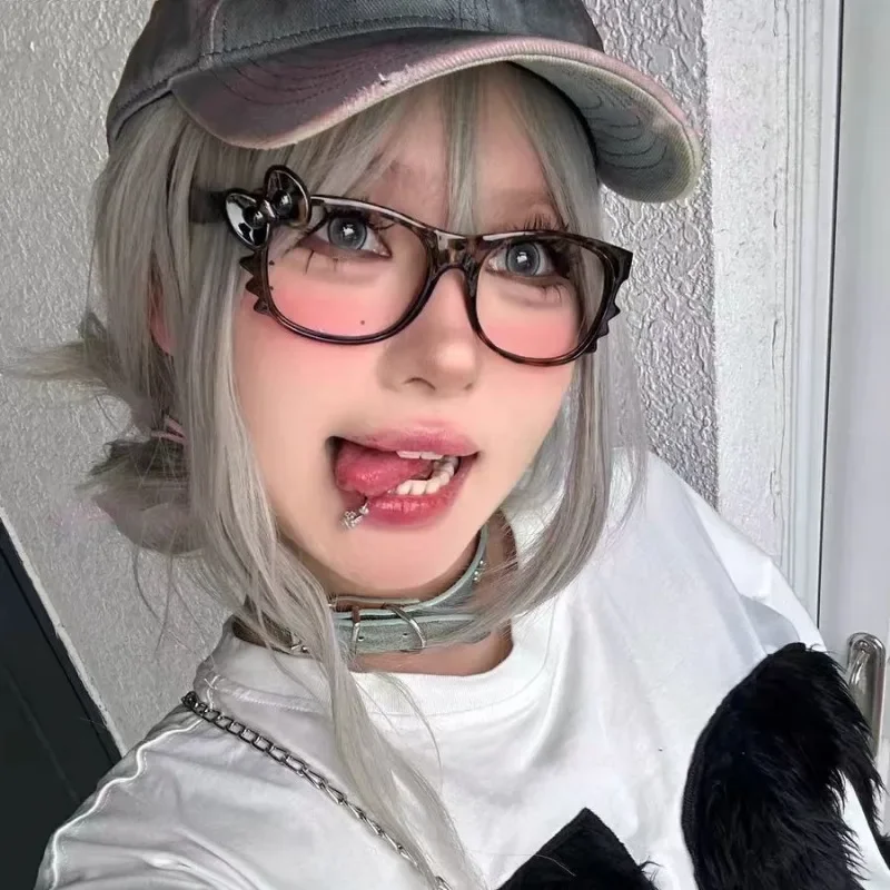 

Hello Kitty Eyeglass Frame Leopard Print Retro Glasses Non-mainstream Versatile Personality Subculture Fashion Eyeglass Frame