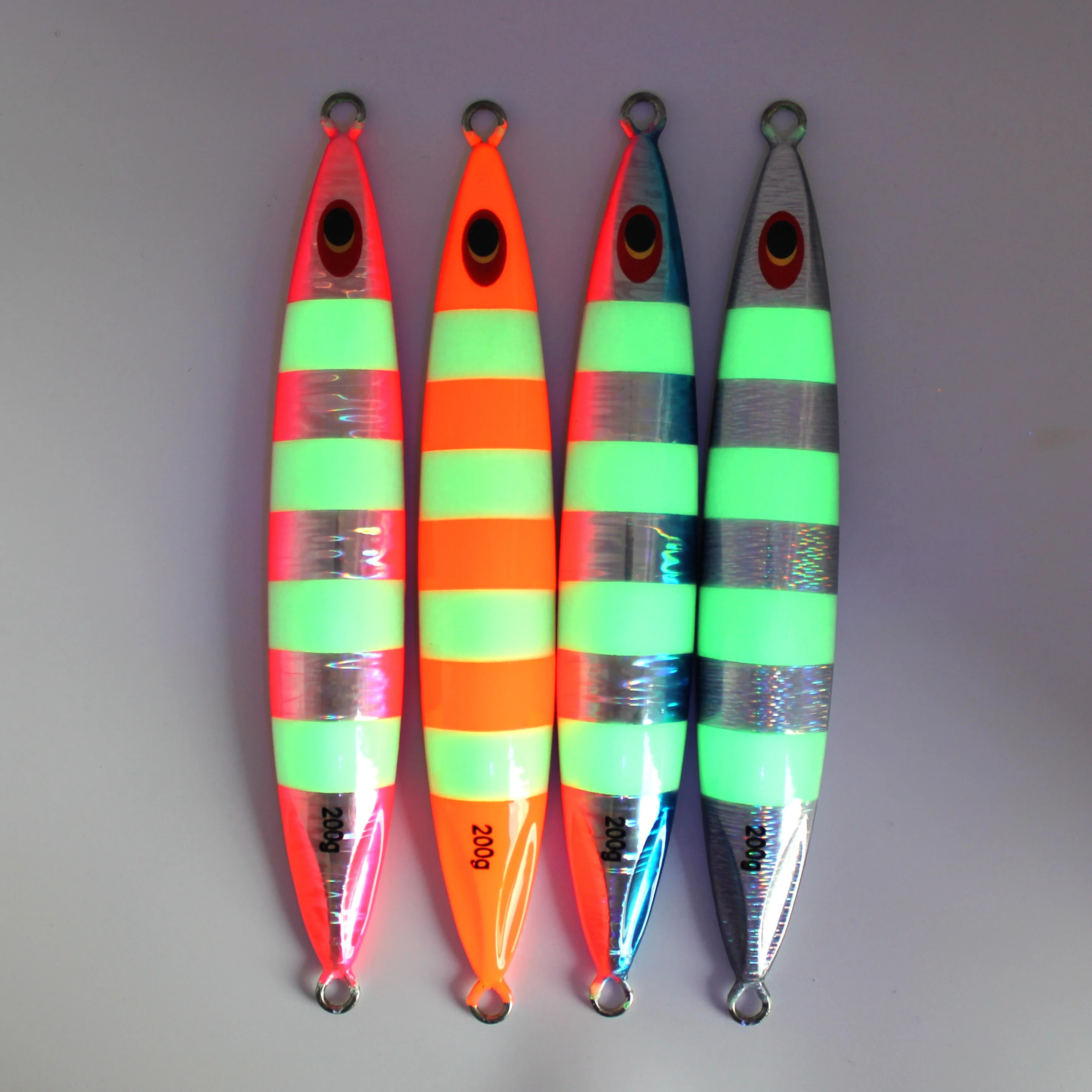 AOCLU Tiefsee Langsam Metall Jig 200g 300g Harten Köder Sinking Stick Köder UV Glow Leuchtende Zebra Für thunfisch Zacker Seebarsch Angeln – Detail 7