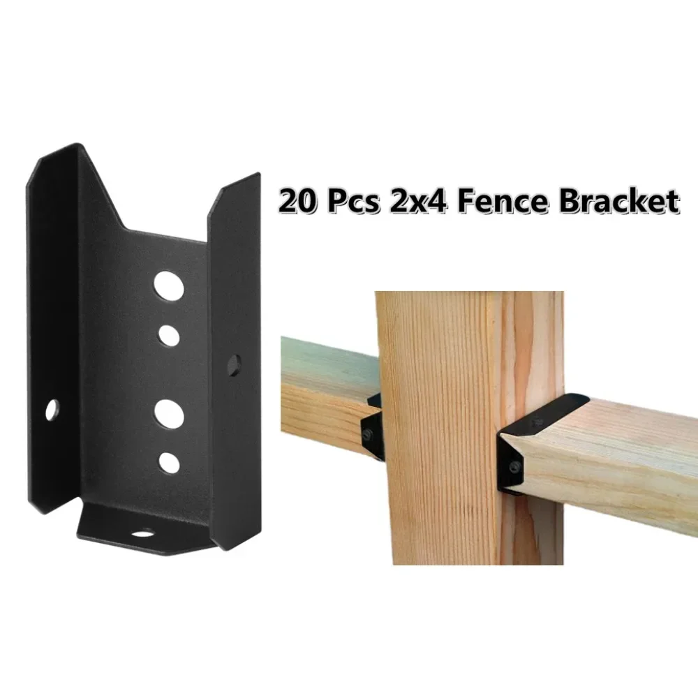 18 Gauge Black Metal Fence Rail Bracket, Heavy Duty Support 