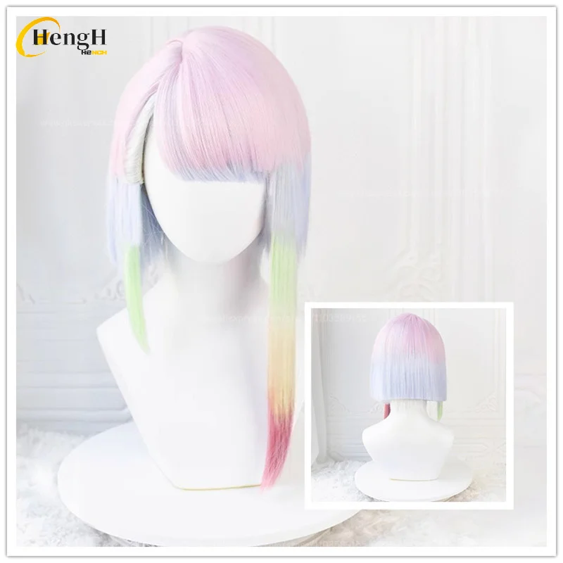 

In Stock Game Lucy Synthetic Hair Long 45cm Mixed Color Gradient Cosplay Wig Heat Resistant Hair Halloween Party Wigs + Wig Cap