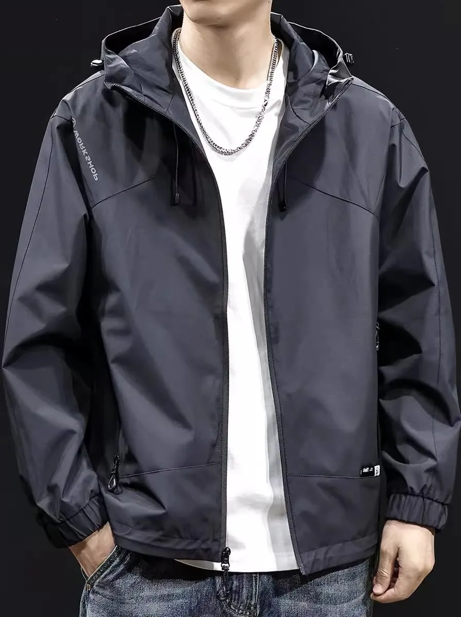 

Men's Outdoor Jaet Hooded Thin Model Spring Autumn Casual Sle Polyester Fiber Windproof Zipper Closure Long Sve Coat