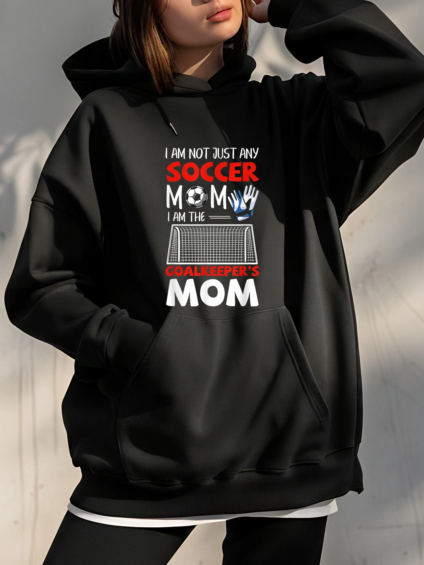 

Толстовка с капюшоном для мамы и вратаря, толстовка с принтом для мамы, женская повседневная спортивная одежда, подарок для мамы для футбольных фанатов