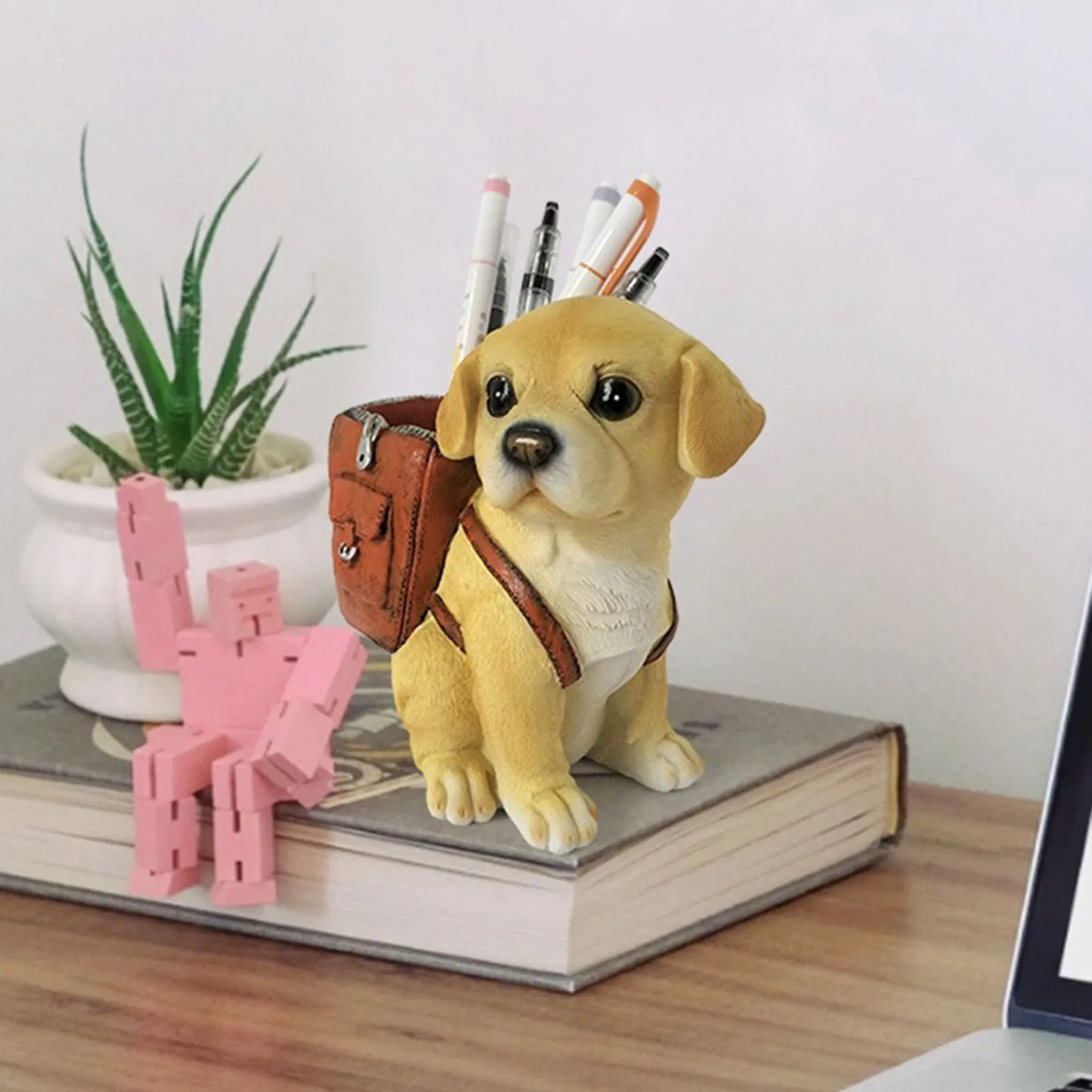 Resin Dog Sculpture Pen Holder with Safety Materials Clear Surface Texture Pencil Holder Suitable for Make Up Brushes Organizer