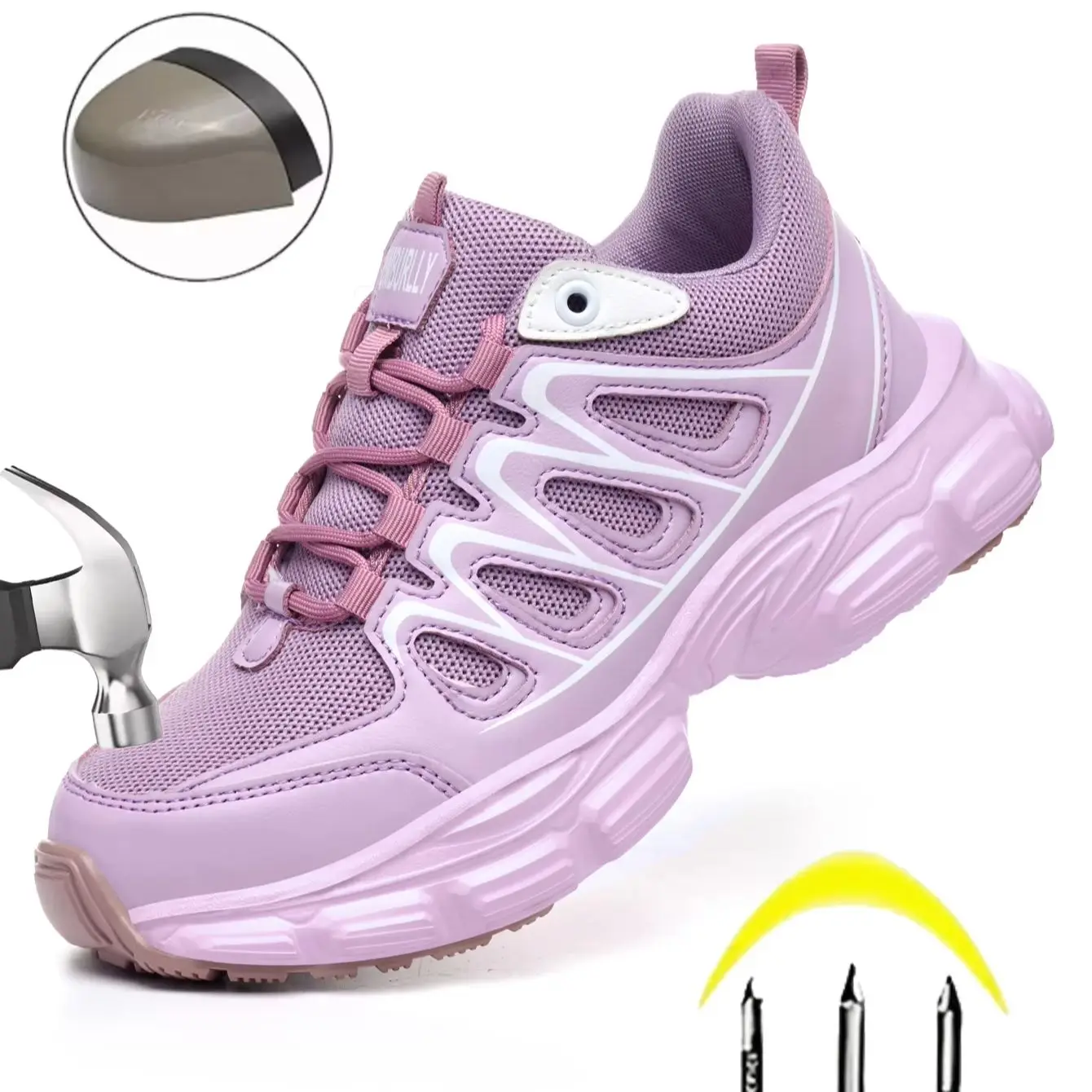 ファッション安全靴女性作業スニーカー構造靴空気圧防止保護靴ワークブーツ鋼つま先の靴